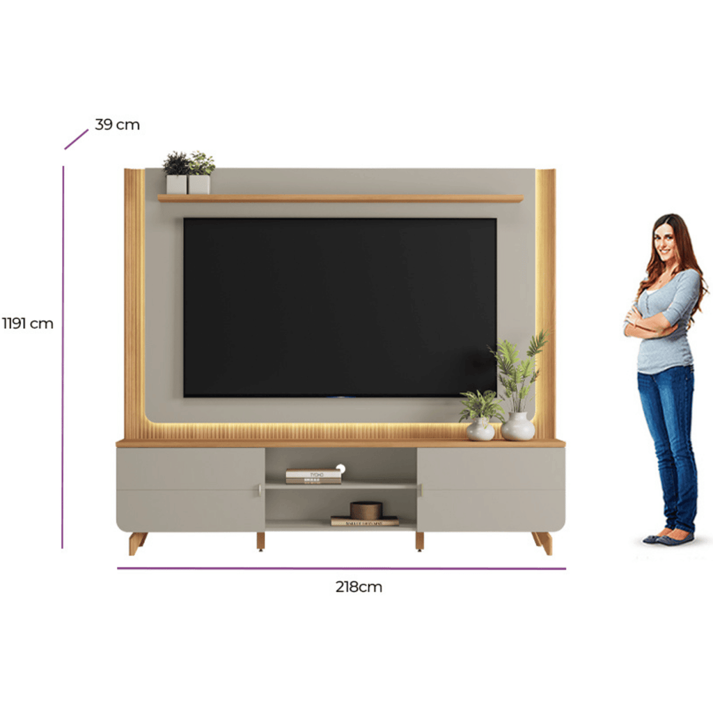 Home Milano 218cm Linea com Led Canela e Gris Fosco
