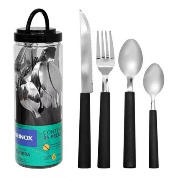 Faqueiro Brinox 24 Peças Riviera Aço Inox Preto