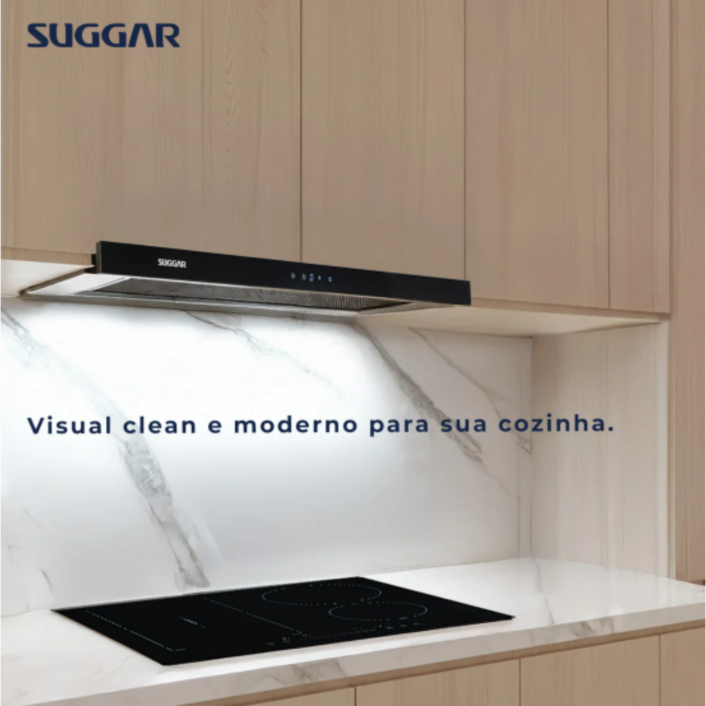 Depurador de Ar de Embutir 80cm Suggar Slim Touch DE82THPT Preto 220V