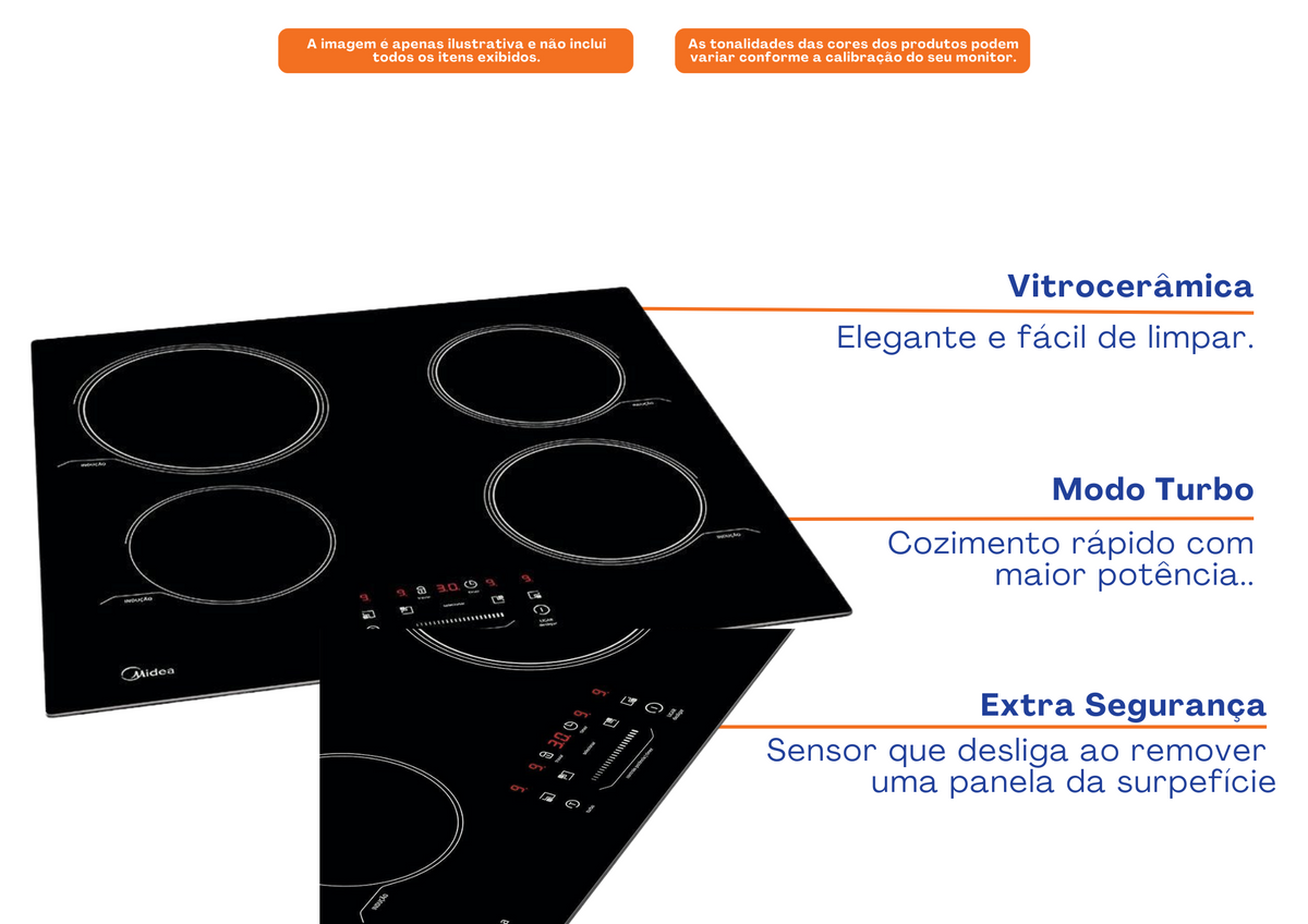 Cooktop Indução Midea 4 Bocas CYB40P2 Preto 220V