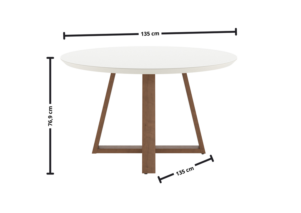Mesa Redonda Bennett Província 135cm Nature com Vidro Off White