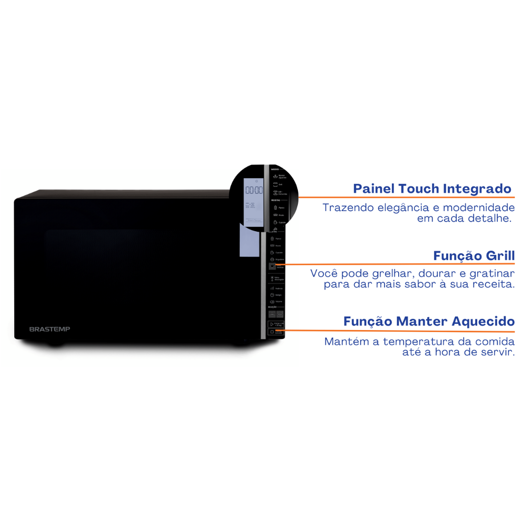 Micro-ondas Brastemp 32L Painel Integrado e Grill Preto 220V