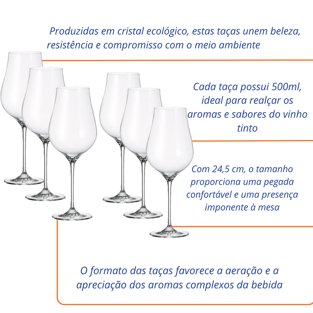 Jogo de 6 Taças para Vinho Full-Fit em Cristal Ecologico 500ml