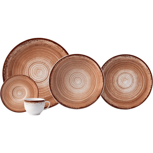 Aparelho de Jantar e Chá 30 Peças Schmidt em Porcelana Esfera Marrom
