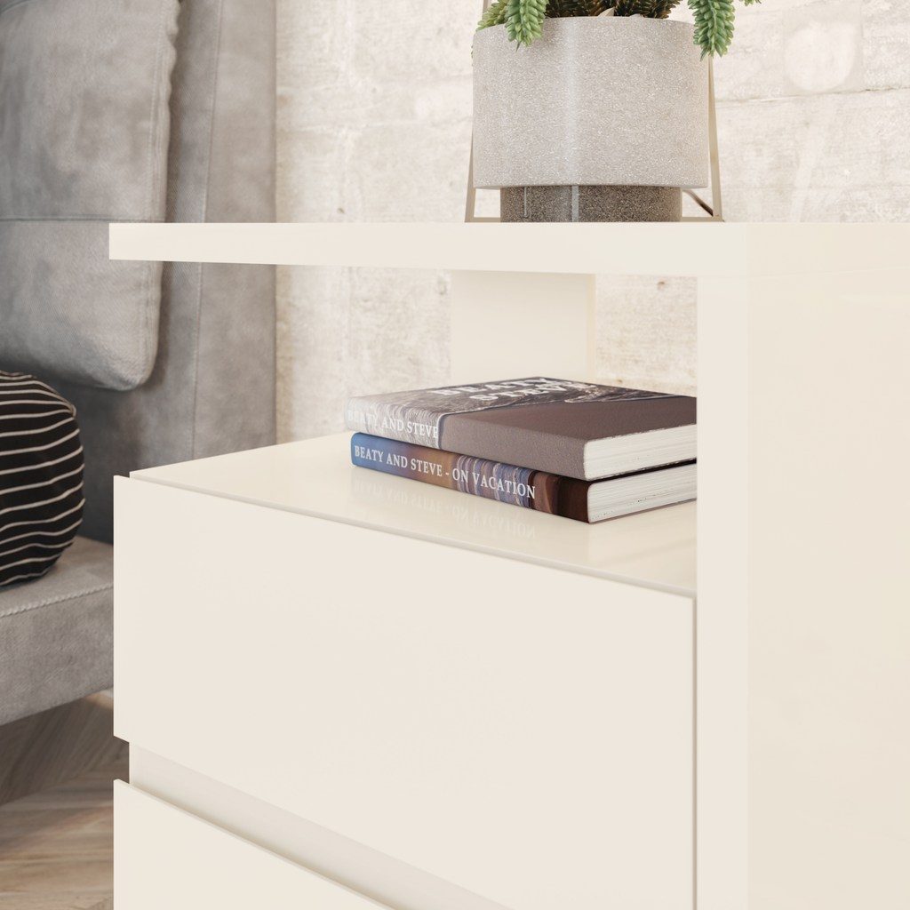 Mesa de Cabeceira Campeche Henn 2 Gavetas Off White