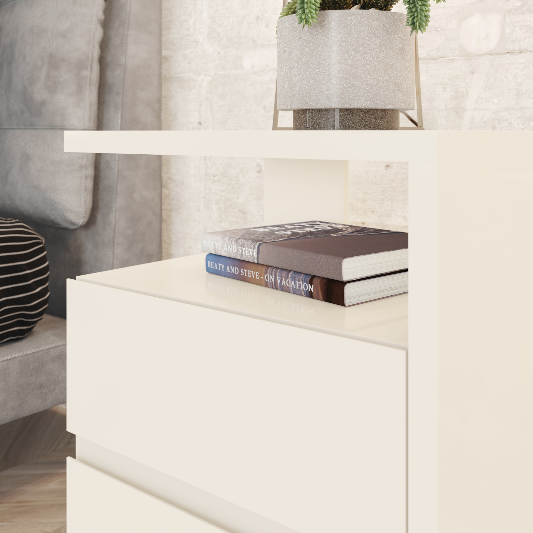 Mesa de Cabeceira Campeche Henn 2 Gavetas Off White
