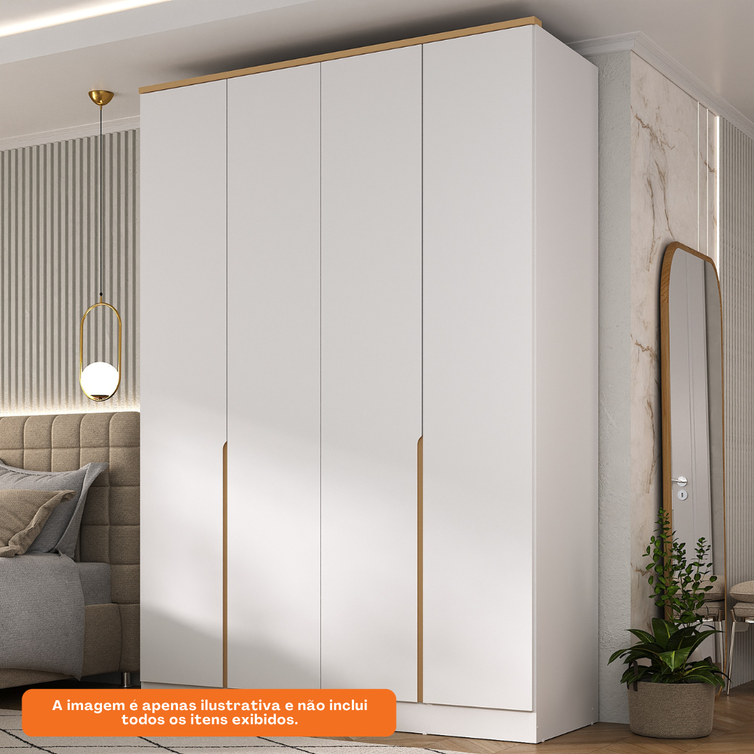 Roupeiro Logan 100% MDF Mambel 160cm 4 Portas Branco e Olmo