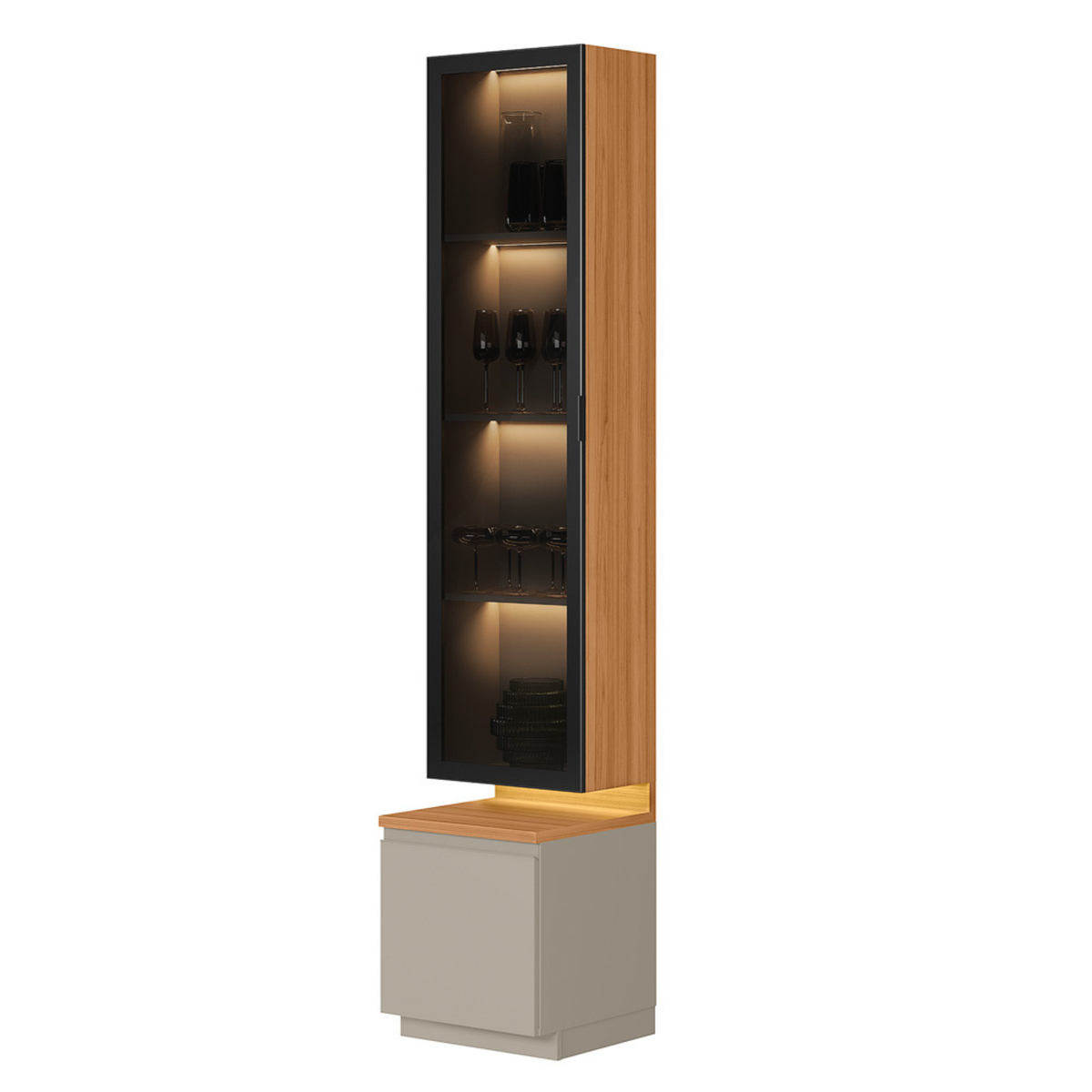 Módulo Lateral Cristaleira para Home Magnum Linea com LED 45cm Canela e Gris Fosco