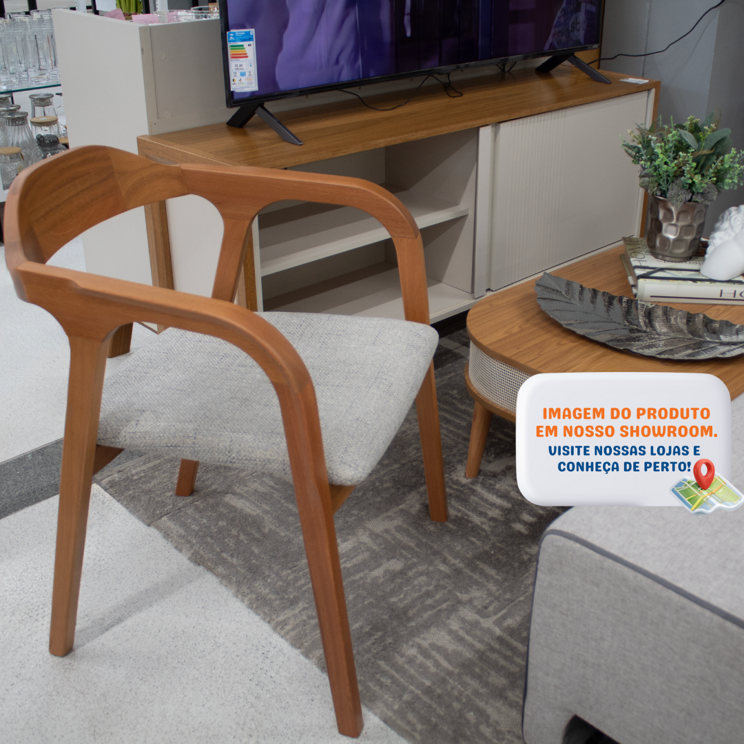 Poltrona Astom Seiva 60cm Champagne Linho Cinza