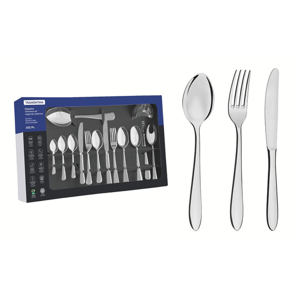 Faqueiro Tramontina Satri 101 Peças em Aço Inox com Facas de Mesa Acabamento Alto Brilho