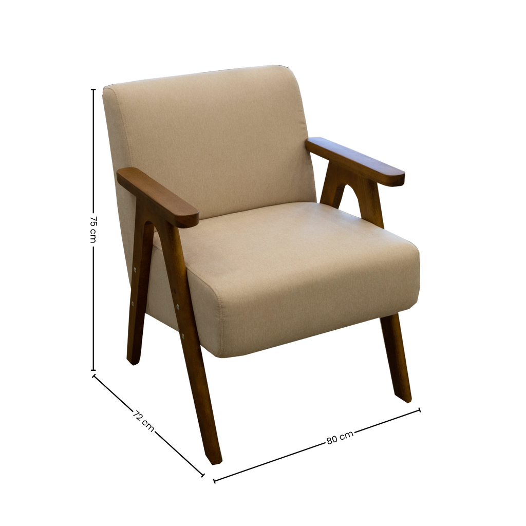 Poltrona America 80cm Konfort Braços em Madeira Linho Marfim
