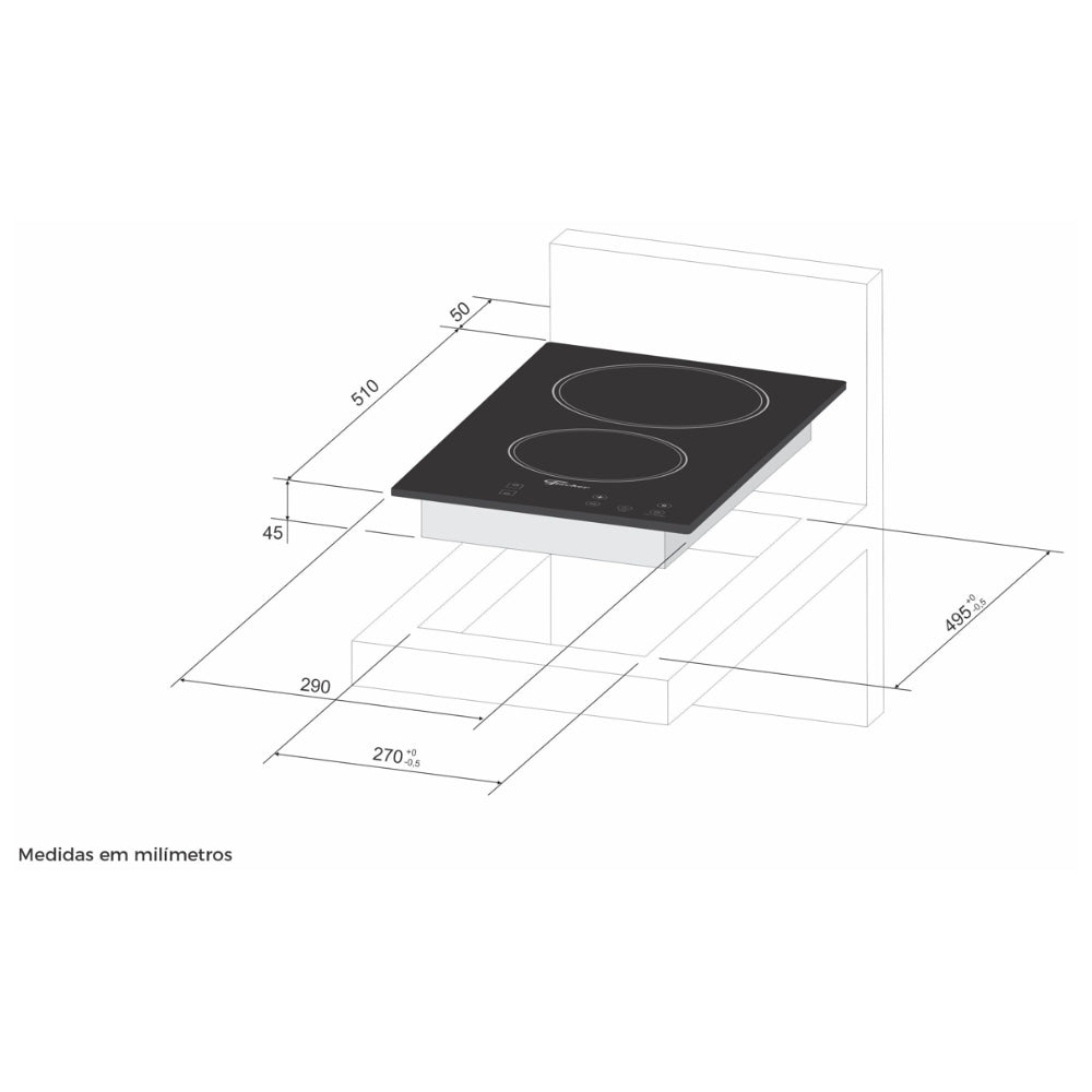 Cooktop Fischer 2 Bocas Elétrico Controle Touch Screen Vitrocerâmico 30004 Preto 220V