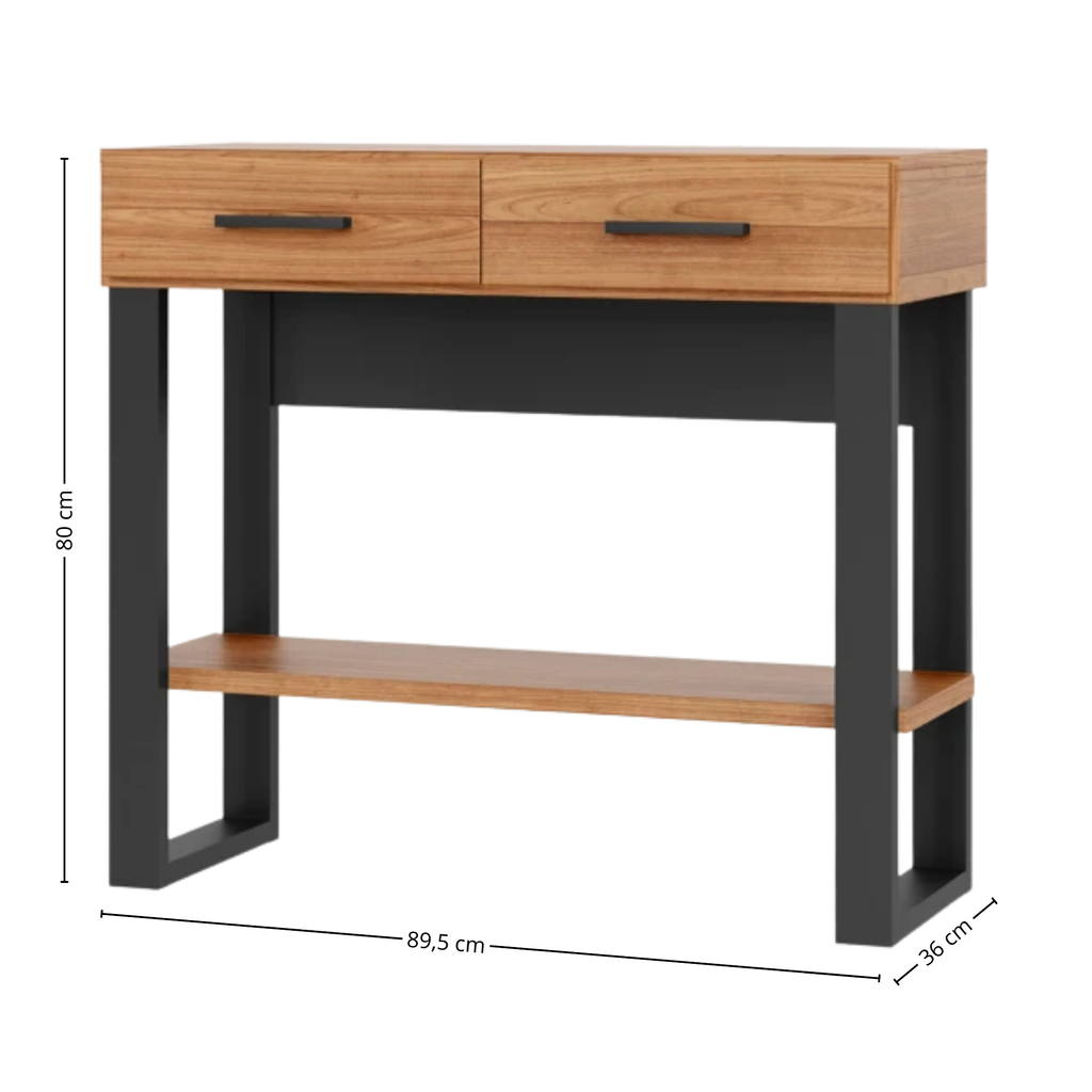 Aparador Industrial Dalla Costa 89cm 2 Gavetas F31 Freijó e Preto