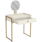 Penteadeira LI064 Kappesberg 1 Gaveta com Espelho Off White e Dourado