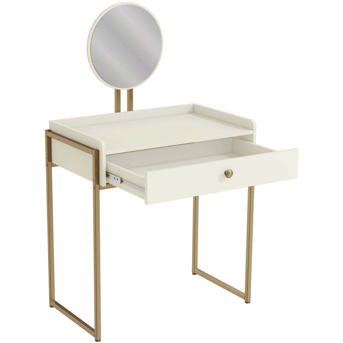 Penteadeira LI064 Kappesberg 1 Gaveta com Espelho Off White e Dourado