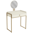 Penteadeira LI064 Kappesberg 1 Gaveta com Espelho Off White e Dourado