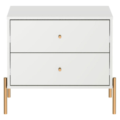 Mesa de Cabeceira Jasper Província 2 Gavetas Branco com Dourado