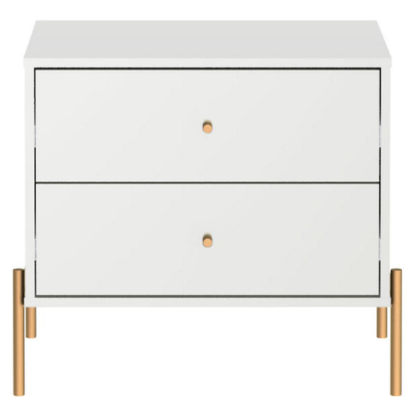 Mesa de Cabeceira Jasper Província 2 Gavetas Branco com Dourado