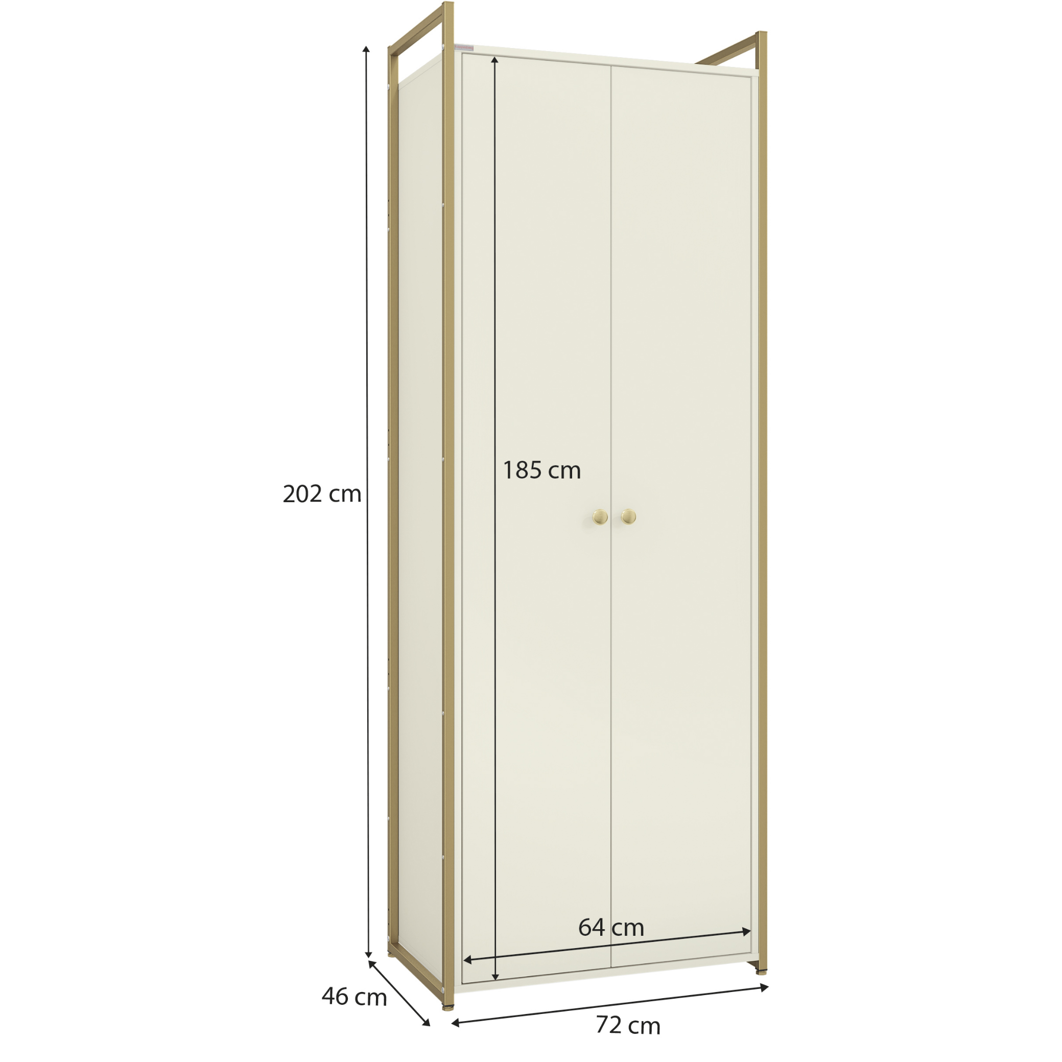 Armário Industrial Closet LI052 Kappesberg 72cm 2 Portas Off White e Dourado