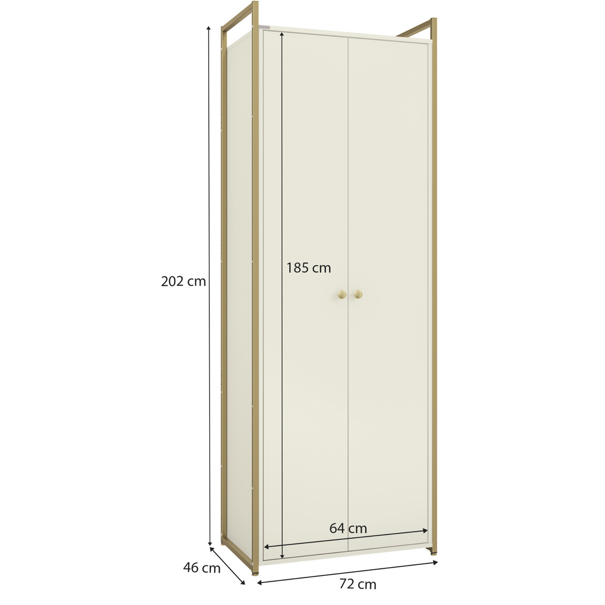 Armário Industrial Closet LI052 Kappesberg 72cm 2 Portas Off White e Dourado