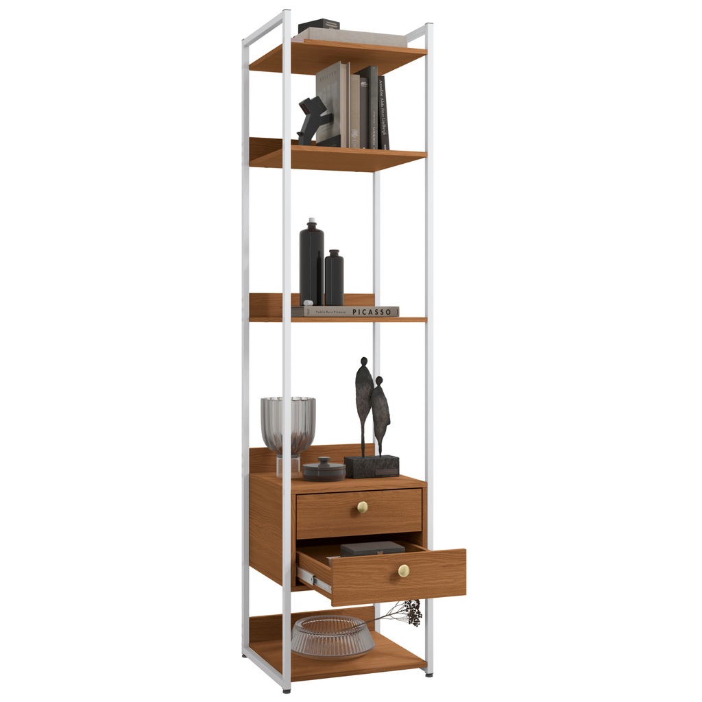 Armário Industrial Closet LI050 Kappesberg 48cm 5 Prateleiras 2 Gavetas Canela e Branco