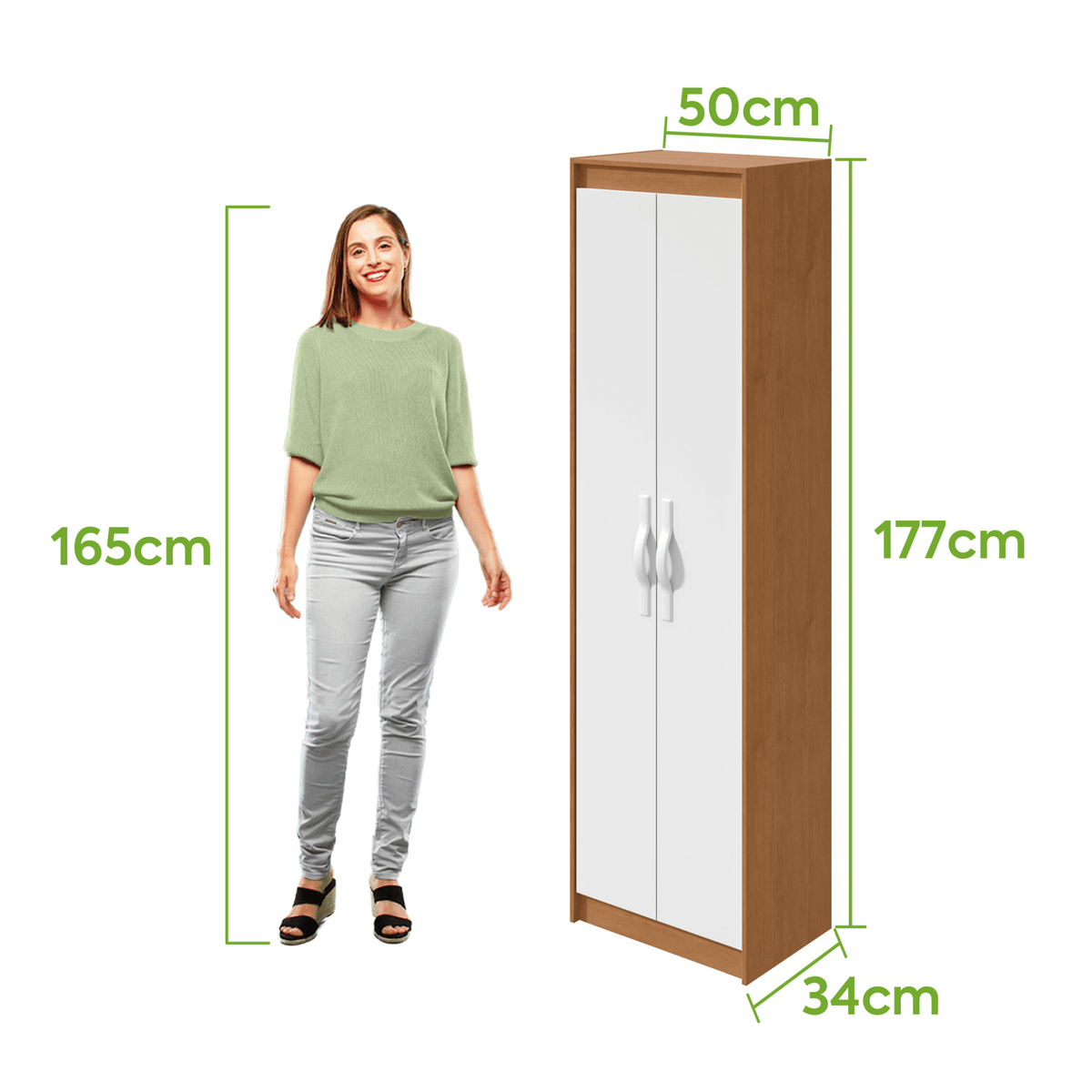 Armário Multiuso Bliss Lopas 2 Portas 50cm Amêndoa e Branco