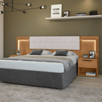 Cabeceira Calitan Queen Lopas 158cm com Mesas Laterais e Led Amêndoa e Off White