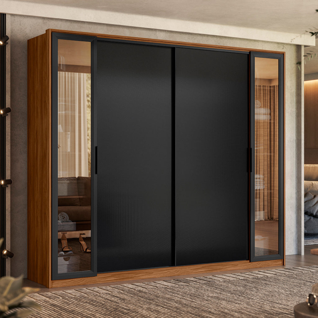Roupeiro Laredo Demóbile 267cm 4 Portas 4 Gavetas Flex  Nogueira/Preto