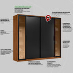 Roupeiro Laredo Demóbile 267cm 4 Portas 4 Gavetas Flex  Nogueira/Preto