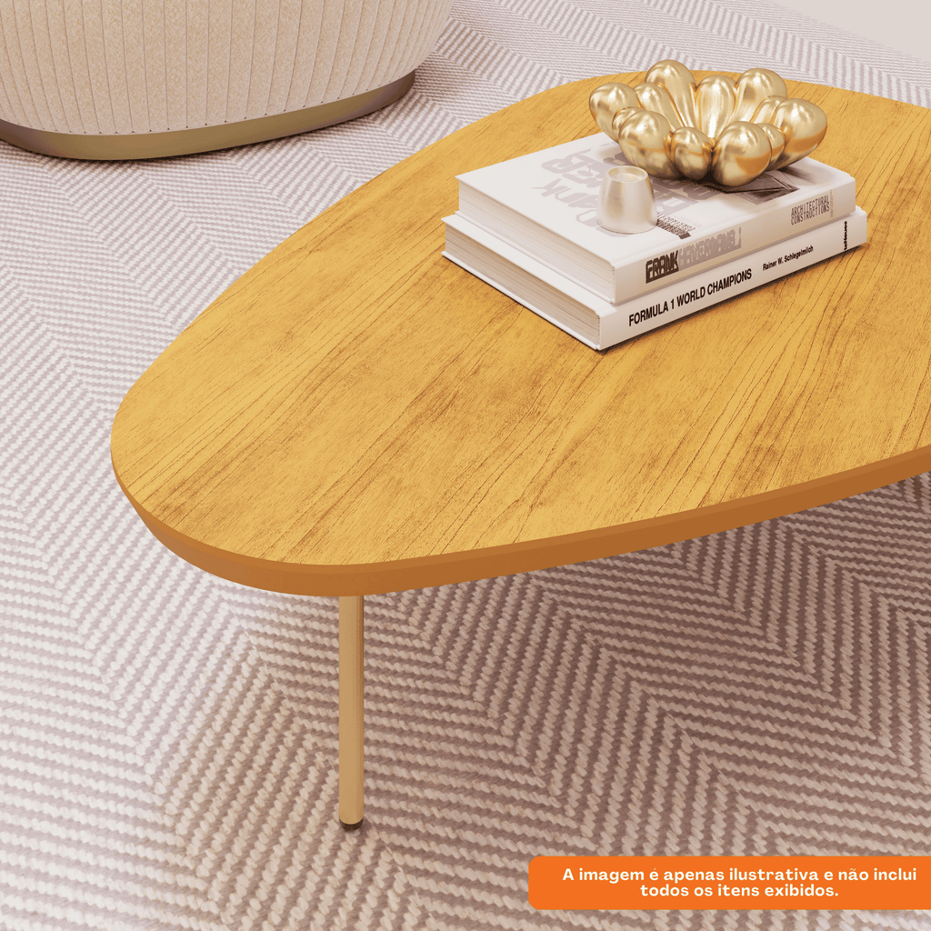 Mesa de Centro Pétala DJ Móveis Orgânica Pé Dourado Cedro