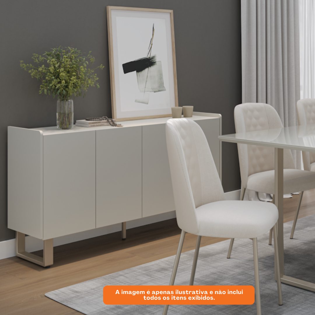Balcão Buffet Arcadia Província 137cm 4 Portas Off White e Champanhe