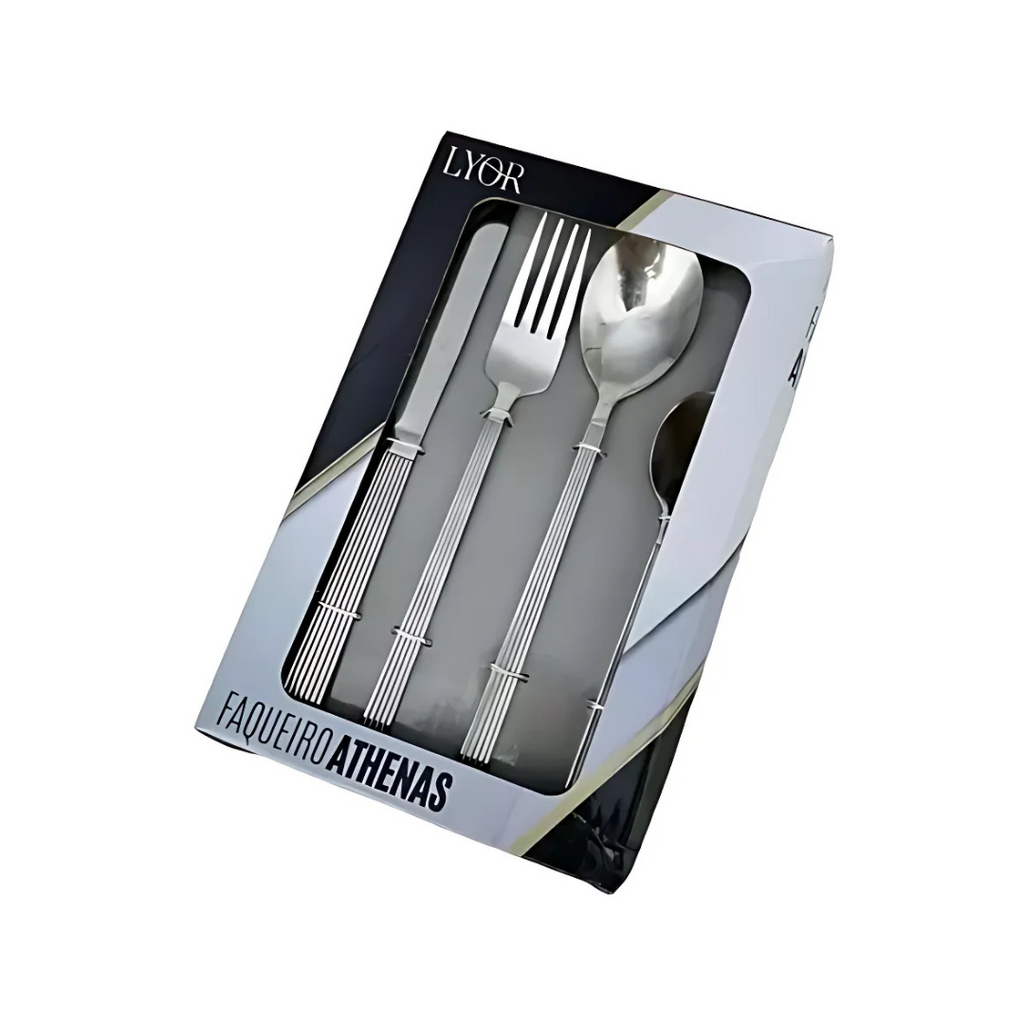 Faqueiro 16 Peças Lyor Athenas Minimalista em Aço Inox