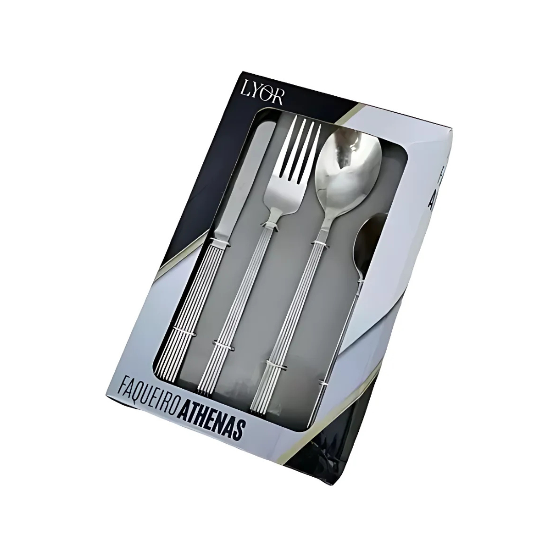 Faqueiro 16 Peças Lyor Athenas Minimalista em Aço Inox