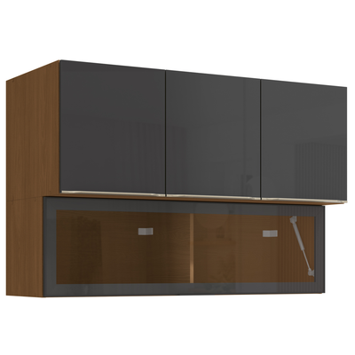 Armário Aéreo de Cozinha Vibra Kappesberg 120cm 4 Portas Canela e Grafite com Vidro