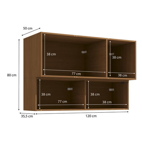Armário Aéreo de Cozinha Vibra Kappesberg 120cm 4 Portas Canela e Grafite com Vidro
