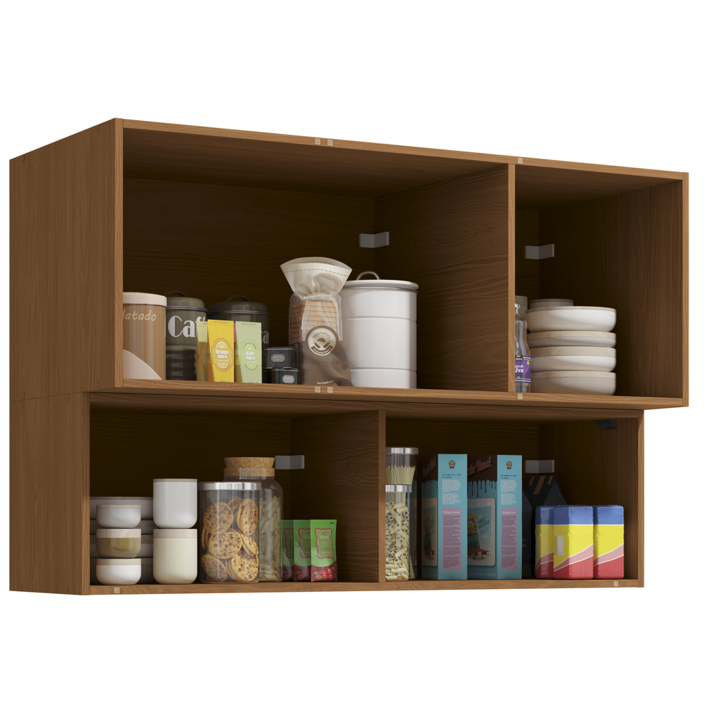 Armário Aéreo de Cozinha Vibra Kappesberg 120cm 4 Portas Canela e Grafite com Vidro