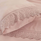 Jogo de  Roupa de Cama Casal  4 Peças  Hedrons Toque de Algodão Rendas  Rosa Tule