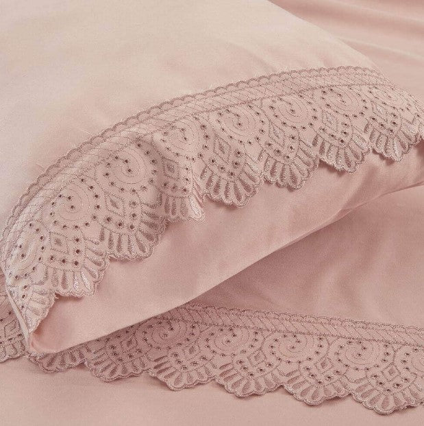Jogo de  Roupa de Cama Casal  4 Peças  Hedrons Toque de Algodão Rendas  Rosa Tule