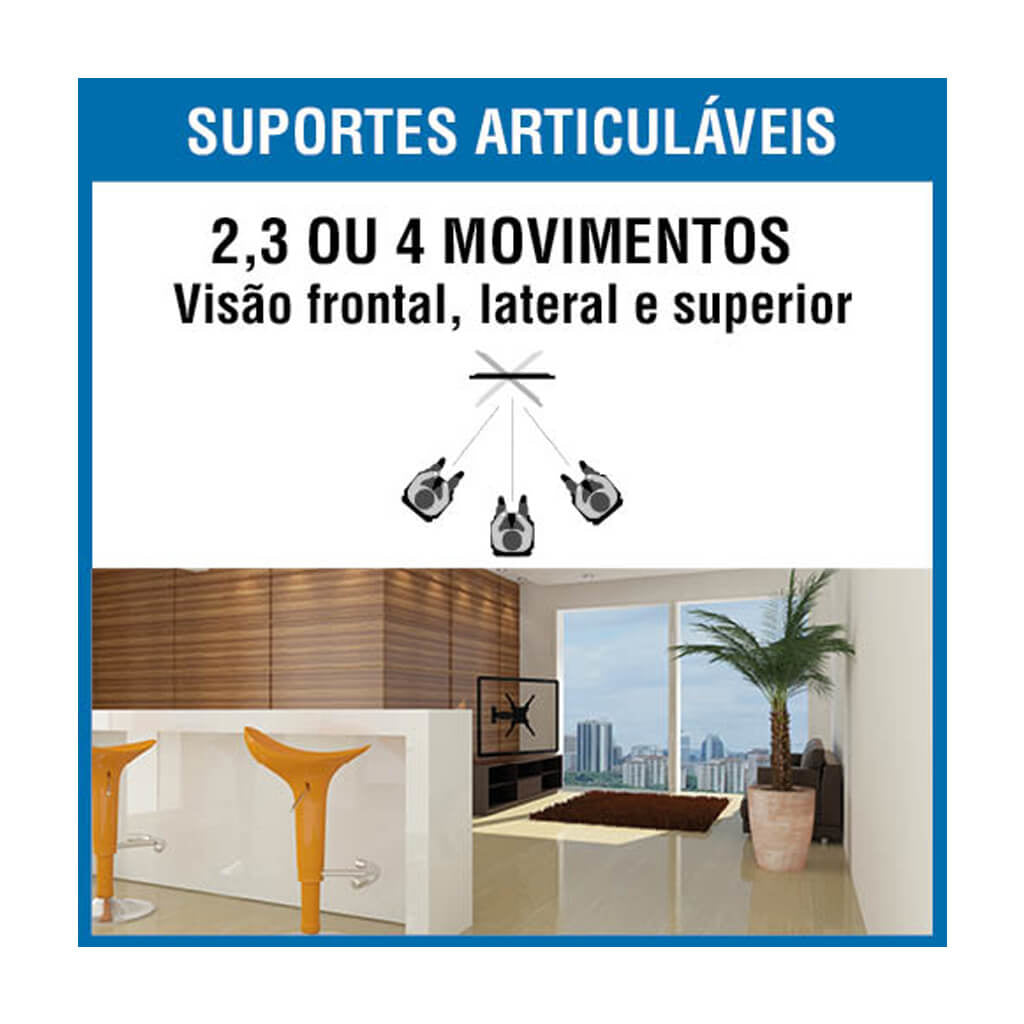 Suporte de Parede Articulado Brasforma BRA3.0 para TVs de 10 a 56" LCD, LED, Plasma e 3D Preto