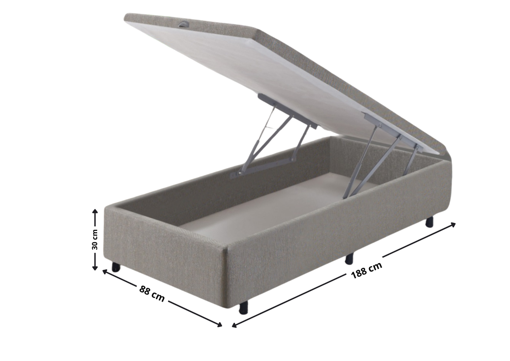 Base Baú Para Colchão Ecoflex Solteiro 88x188x30cm Chumbo