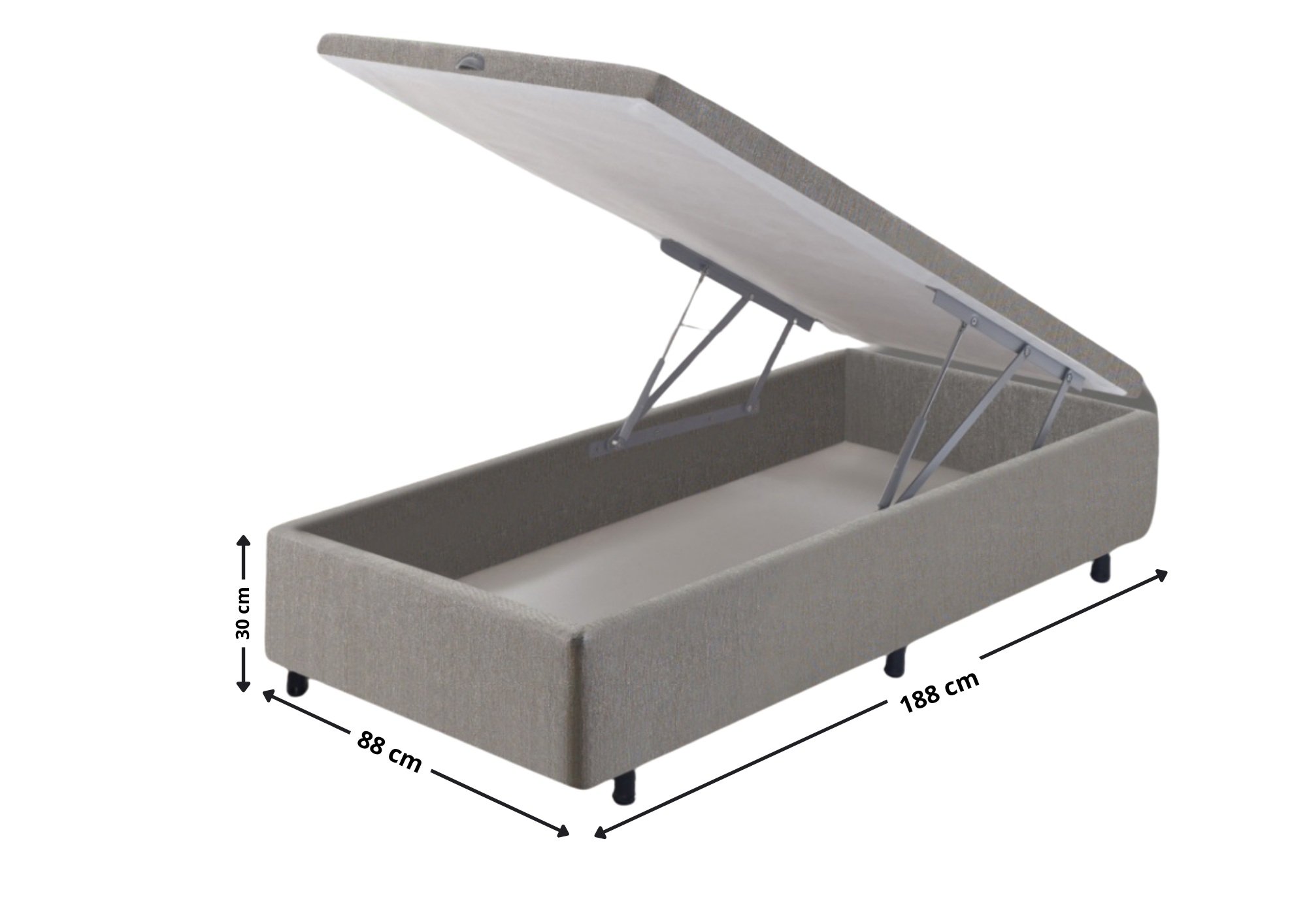 Base Baú Para Colchão Ecoflex Solteiro 88x188x30cm Chumbo