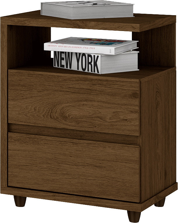 Mesa de Cabeceira Campeche Henn 2 Gavetas Castanho