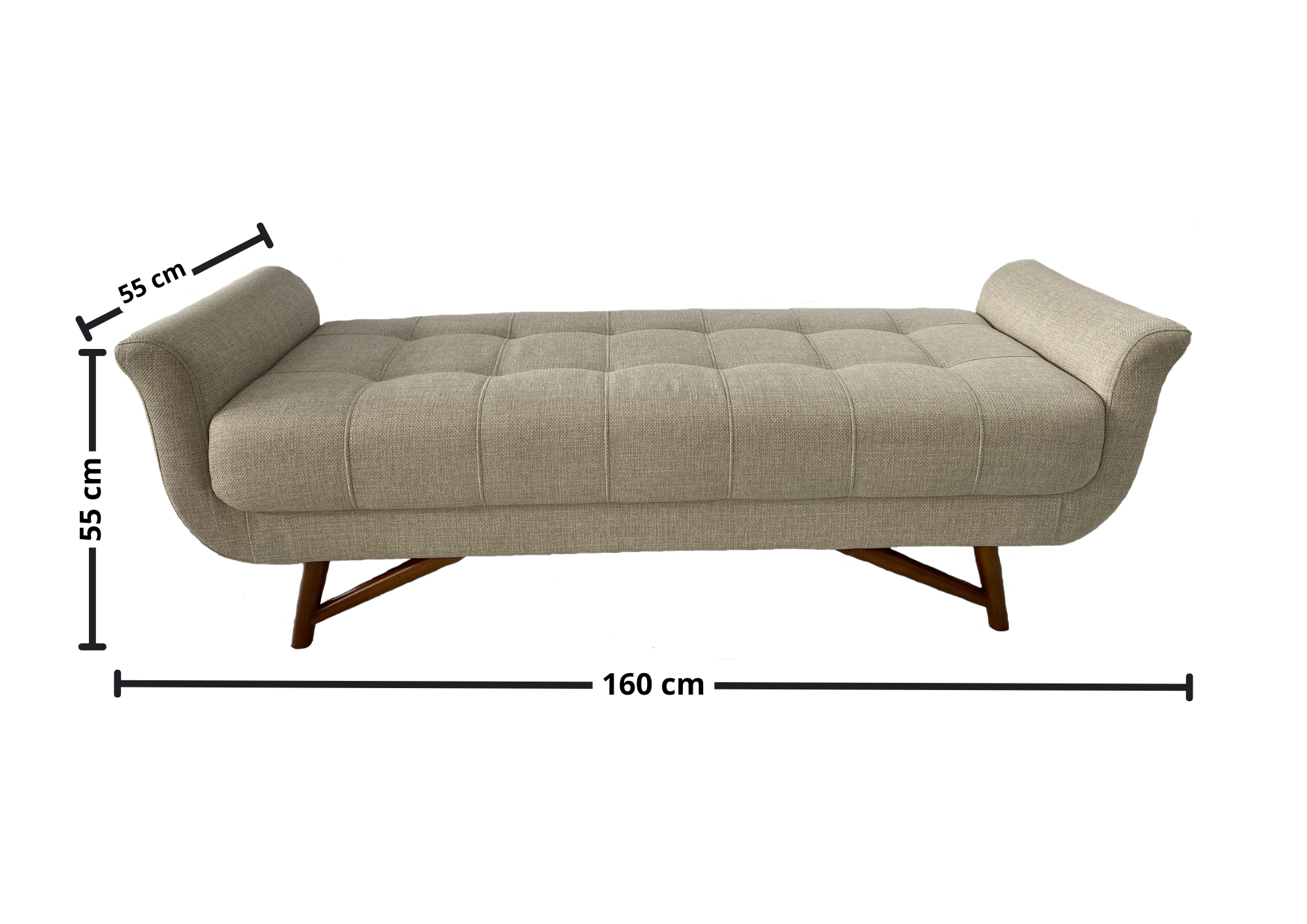 Puff Recamier Deville Perfan 160cm com Pés em Madeira Linho Bege