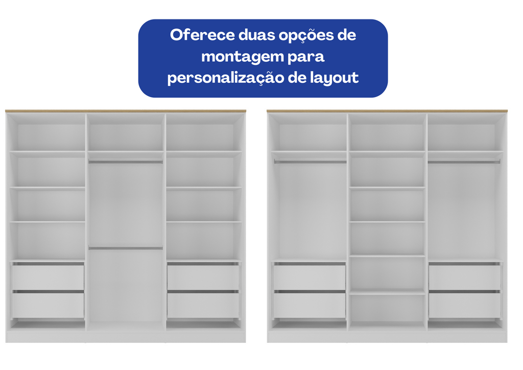 Roupeiro Logan Mambel 240cm 100% MDF 6 Portas Olmo