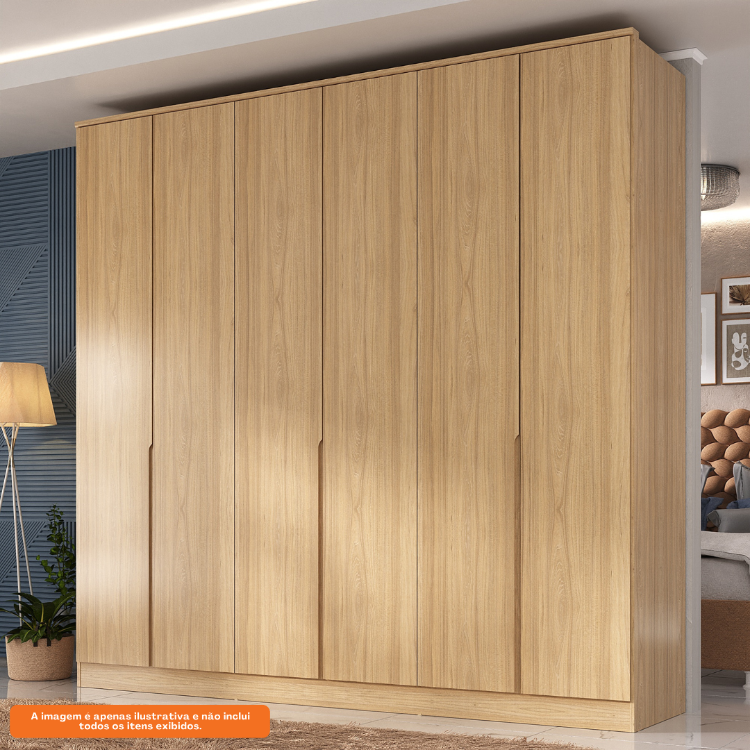 Roupeiro Logan Mambel 240cm 100% MDF 6 Portas Olmo