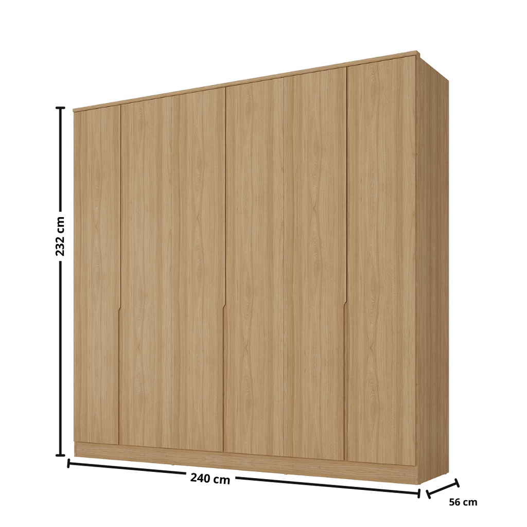 Roupeiro Logan Mambel 240cm 100% MDF 6 Portas Olmo