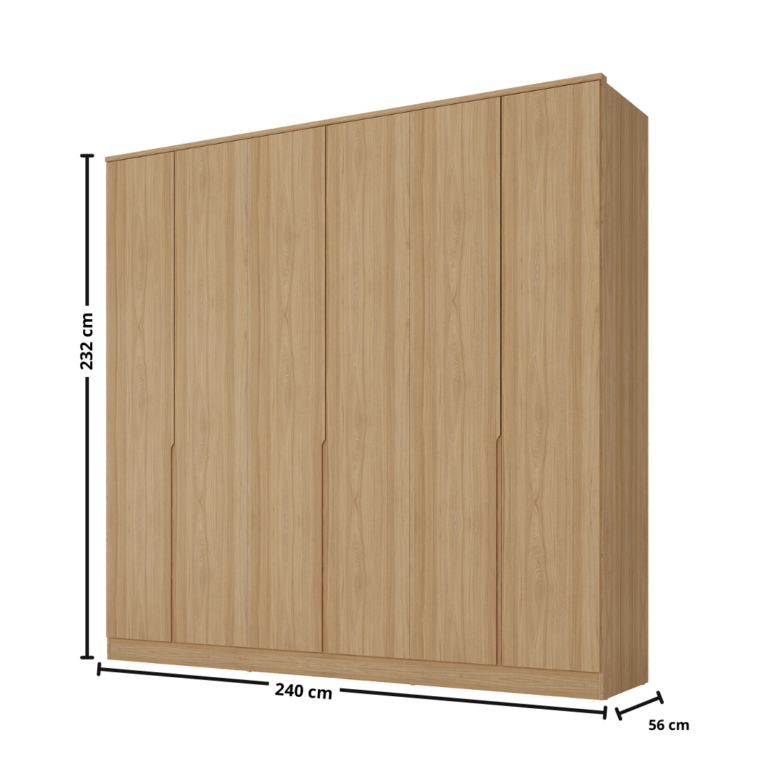 Roupeiro Logan Mambel 240cm 100% MDF 6 Portas Olmo