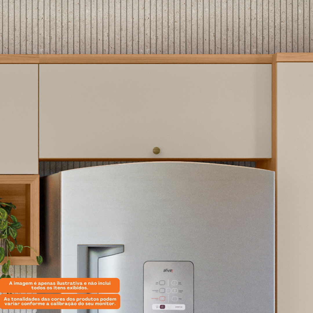 Armário Aéreo de Cozinha Selene Linea 100% MDF 1 Porta 80cm Jequitibá e Off White