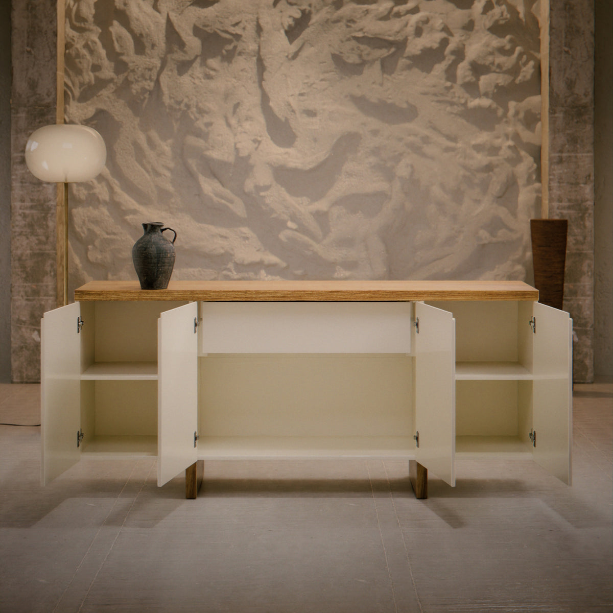 Balcão Buffet Süd Imcal 180cm 4 Portas 1 Gaveta Off White e Cinamomo