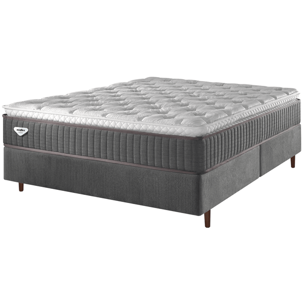 Conjunto Cama Box Comfy King Ecoflex 193x203x76cm Molas Ensacadas Grafite